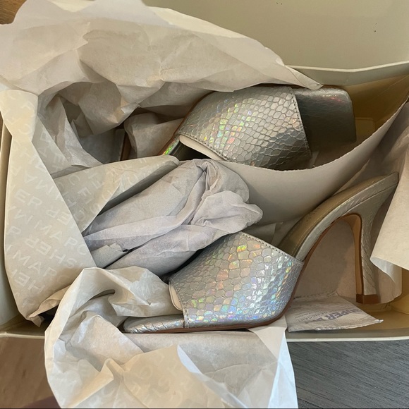 NWT Marc Fisher Danria Slip On Square Toe Silver Metallic Heels, Size 6 - Picture 9 of 10